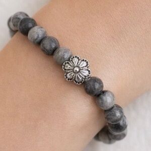 HAND CRAFTED Picasso Gemstone Beaded Stretch Stack Bracelet Sterling Silver Bead